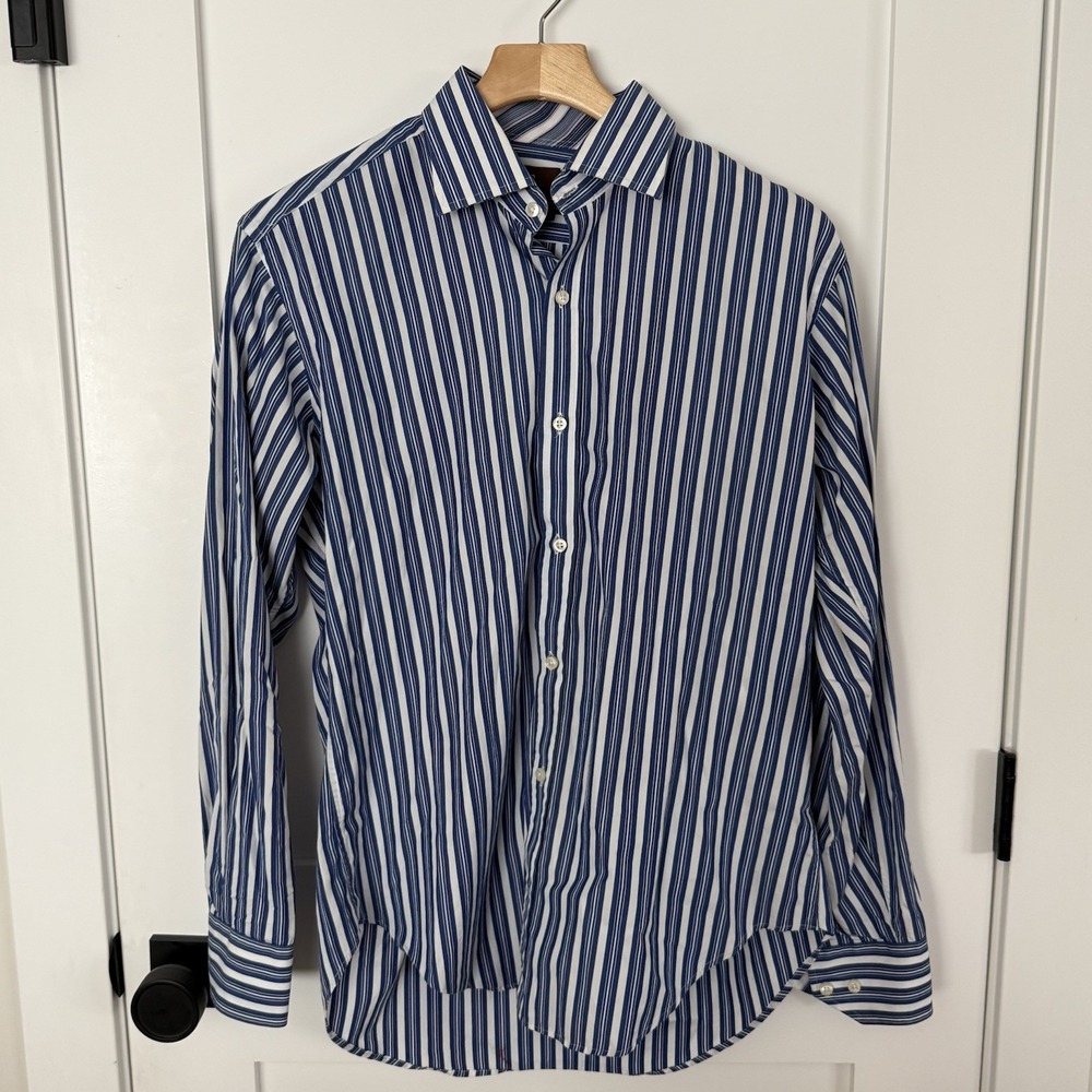 Tailorbyrd Men's M Blue White Striped 100% Cotton Button Down Shirt